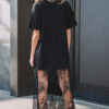 Black Floral Patchwork Short Sleeve T Shirt Loose Maxi Dress