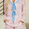 Pink Bow Tie Front Christmas Nutcracker Long Sleeve Shirt Shorts Pajama Set