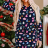 Navy Blue Colorful Christmas Lights Print Shirt and Pants Pajama Set
