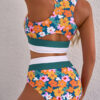 Dearlove Green Floral Print Racerback Cutout High Waist 2pcs Bikini