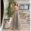Striped High Waist Party Evening Dress