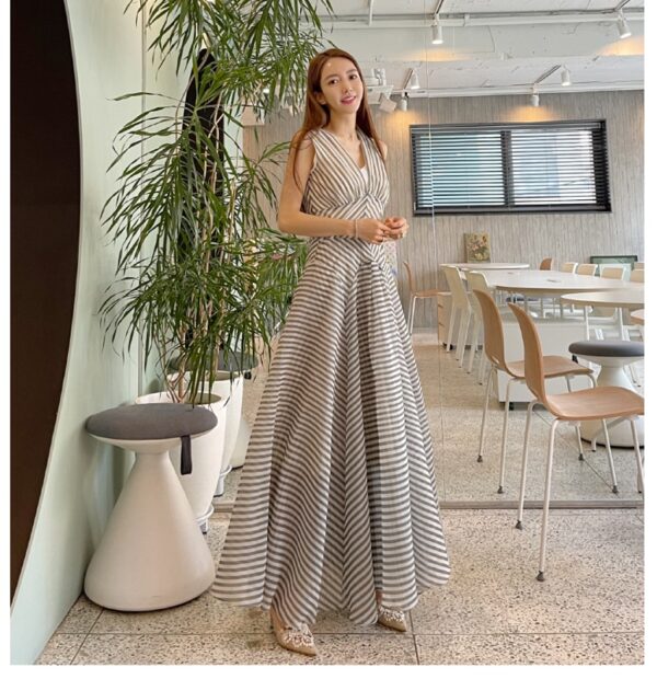 Striped High Waist Party Evening Dress