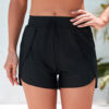 Black Solid Color 2-in-1 Drawstring Elastic Waist Swim Shorts