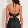 Black Crossover Tie Back Halter Bikini with Swim Bottoms