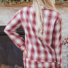 Red Retro Plaid Long Sleeve Shirt Drawstring Shorts 2pcs Lounge Set