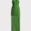 Green neckline suspender long skirt with tassel at the hem evening party dress
