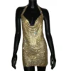 571136040 Shiny Rhinestone Halter Neck Side Split Sleeveless Dress