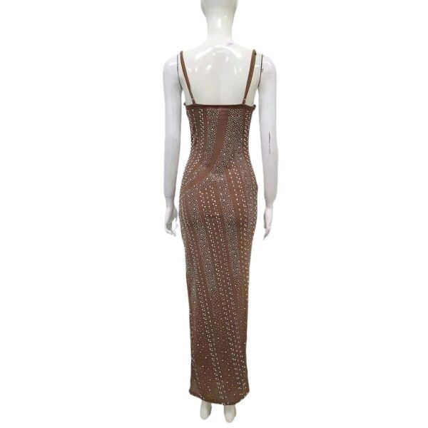 571135084 Water Diamond Nail Beads Sexy Low cut High Split Strap Luxury Party Dress