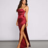 Pleated Slit Evening Dress Fitted Dress