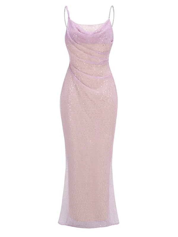 Sequins Backless Beaded Mesh Long Dress Slim Fit Celebrity Evening Party Gowns