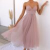 Elegant and sexy suspender mesh party evening dress