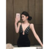 Rhinestone Metal Accessories Bandage Fitted Halter Dress
