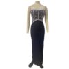 Strapless heavy work nail bead medium length bandage dress in black