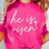 Rose Red Glitter he is risen Cross Printed Crewneck Tee