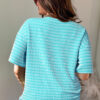 Rose Stripe Raised Rib Loose Tee Drawstring Elastic Waist 2pcs Short Set