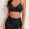 Black Crossover Tie Back Halter Bikini with Swim Bottoms