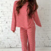 101728371-2d5936f9289f9fba.jpg Red Stripe Drop Shoulder Long Sleeve Top Lounge Pants 2pcs Set