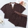 Brown Plus Size Leopard Short Set