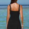 Black Solid Square Neck Sleeveless Tankini Swimsuit
