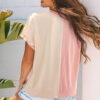 Apricot Color Block Flower Patched Loose T Shirt