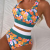 Dearlove Green Floral Print Racerback Cutout High Waist 2pcs Bikini