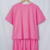 Bright Pink Seam Detail Raw Edge Tee Rainbow Waistband Casual Short Set