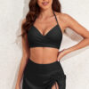 Black Crossover Tie Back Halter Bikini with Swim Bottoms