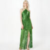 Green neckline suspender long skirt with tassel at the hem evening party dress