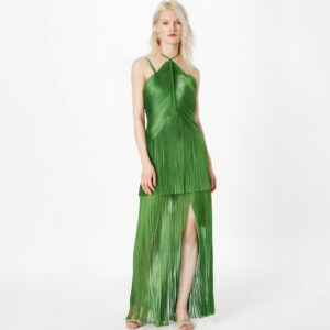 Green neckline suspender long skirt with tassel at the hem evening party dress