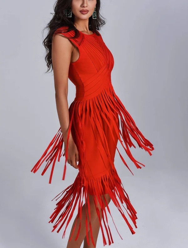 Backless fringe dress red sleeveless luxury bandage skirt hip-covering skirt