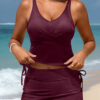 Sky Blue Ribbed Knit Crossed Detail Tank Skort 2pcs Swimsuit