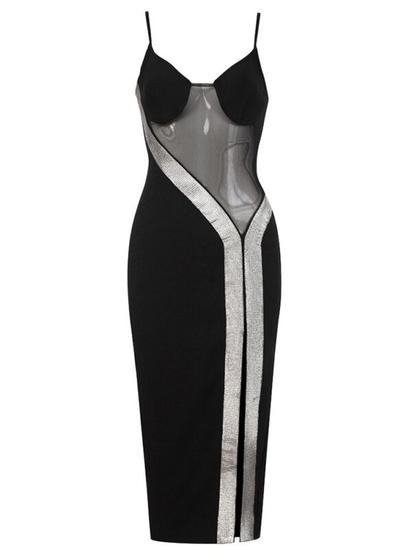 Transparent Mesh Patchwork Mesh Party Dresses