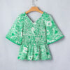 Green Flirty Floral Smocked V Neck Blouse