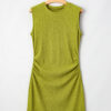 Spinach Green Solid Color Textured Ruched Side Bodycon Tank Dress