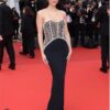 Strapless heavy work nail bead medium length bandage dress in black
