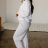 Light Grey Polo Collar V Neck Pullover and Drawstring Sweatpants Set