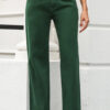 Green Crossed Waist Raw Hem Shift Jeans