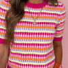 Orange Abstract Striped Knit Short Sleeve Sweater