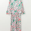 Pink Christmas Berries Plant Print Satin Long Sleeve Pajama Set