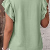 Clearly Aqua Plus Size Crew Neck Ruffle Sleeve Top