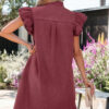 Red Sandalwood Frilled Detail Button Down Ruffle Short Sleeve Denim Mini Dress