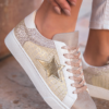 Dearlove Gold Glitter Star Patchwork PU Leather Lace-up Sneakers