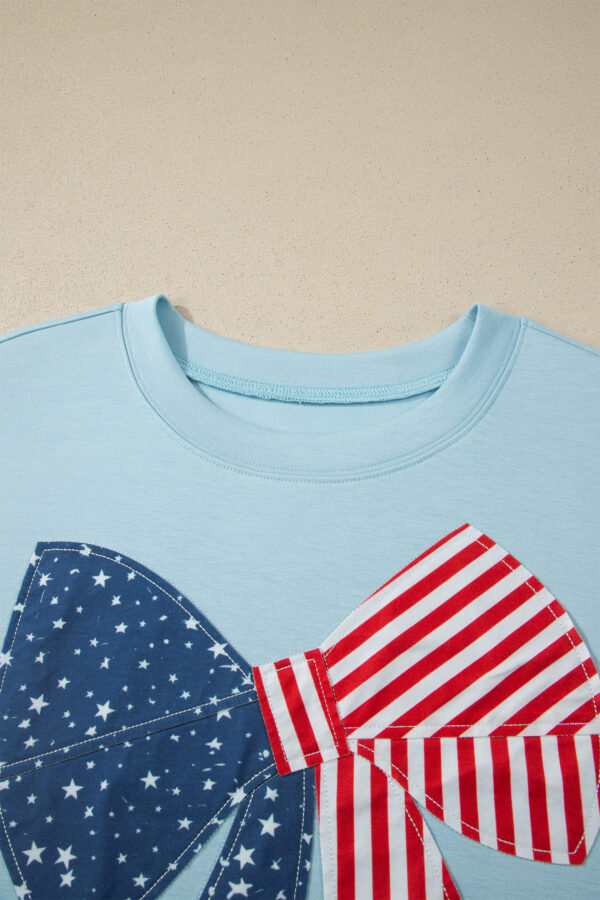 Beau Blue Plus Size Patriotic Bow Patchwork Graphic T-Shirt