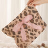 Camel Ribbon Bow Leopard Print Ribbed Cloth Makeup Bag
