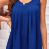 Bluing Solid Color Round Neck Pleated Loose Tank Top