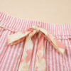 Light Pink Floral Trim Ribbon Knot Striped Casual Shorts