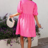 Rose Striped Print Bow Detail Short Puff Sleeve Mini Dress