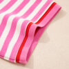 Pink Stripe Contrast Trim Short Sleeve Top Loose Shorts 2pcs Casual Outfit