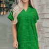 White Solid Color Eyelet Embroidered T Shirt Mini Dress