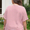 Red Stripe Plus Size Scalloped Trim Round Neck Short Sleeve Top